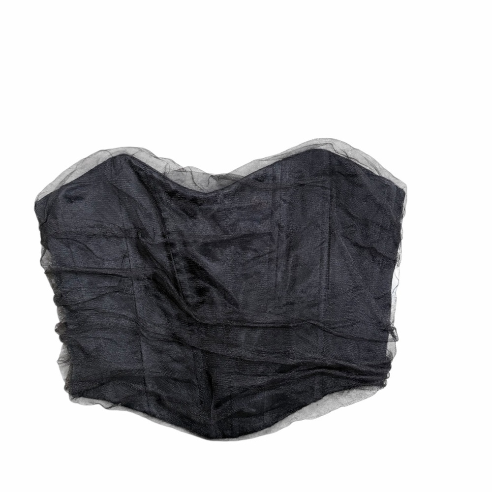 Zara Black Strapless Mesh Bustier Crop Top